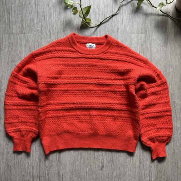 FRNCH PARIS Knit Sweater Womens M Orange Short Boxy Fit Cozy Typewriter - Picture 1 of 8